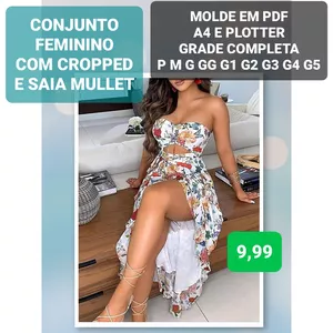 Imagem de capa para o Ebook MOLDE EM PDF CONJUNTO COM CROPPED E SAIA MULLET MODA FEMININA