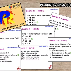 Imagem de capa para o Ebook JOGO PASSA OU REPASSA: SAEB  💡2° ANO COM DESCRITORES