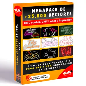 Imagen de portada para Curso online MEGAPACK de 25,000 vectores para CNC router, CNC Laser, impresión (1ra y 2da generación neón flex) 