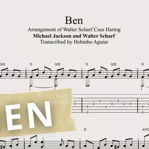 Imagem de capa para o Ebook Ben - Michael Jackson/Walter Scharf: Transcrição p/ Violão Solo c/ Tablatura/Partitura. Arranjo de Cees Hartog