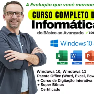 Imagem de capa para o Curso online Curso de Informática Básico ao Avançado (Windows 10, Windows 11, Pacote office (Word, Excel inicio ao avançado, Power Point), Digitação. Com Certificado +12 Meses de Acesso