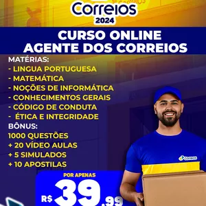Imagem de CURSO ONLINE - CARTEIRO - AGENTE  DOS CORREIOS 2024 criado por Concursos Online na hotmart