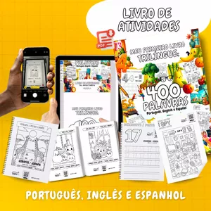 Imagem de capa para o Ebook Meu Primeiro Livro Trilíngue: 400 Palavras em Português, Inglês e Espanhol. Livro de Atividades.
