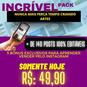 Imagem de capa para o Ebook INCRÍVEL PACK - Posts Prontos e Editáveis  *COMPLETO*