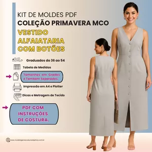 Imagem de capa para o Curso online VT155 -Molde em PDF: Vestido Alfaiataria com botões (Acompanha descrição com instruções de costura)