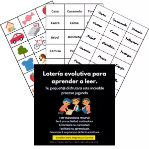 Imagen de portada para Ebook Lotería Evolutiva para Aprender a leer. Versión letra imprenta y cursiva.