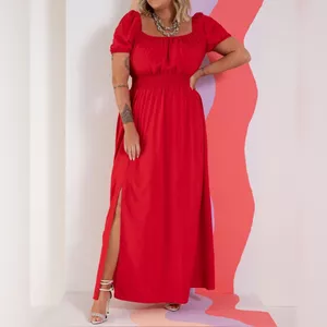 Imagem de capa para o Ebook Molde Vestido Plus Size Decote Quadrado com Fenda na Saia (G1 ao G5)