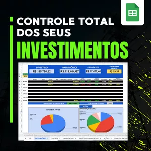 Imagem de capa para o Curso online PLANILHA DE CONTROLE DE AÇÕES, FUNDOS IMOBILIÁRIOS, STOCKS, REITS ETFs EUA, CRIPTOMOEDAS e RENDA FIXA