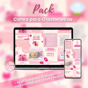 Imagem de capa para o Curso online Pack Canva para Crocheteiras