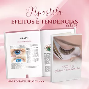 Imagem de capa para o Ebook Apostila Editável de Efeitos e Tendências - Extensão de Cílios