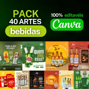Imagem de capa para o Ebook PACK CANVA BEBIDAS 40 ARTES EDITÁVEIS