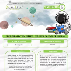Imagen de portada para Ebook Simulacro #5: Lectura Crítica (Ingreso Docente) + Video Análisis - David Tuirán