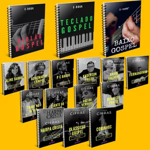Imagem principal do produto 17 e-Books de Teclado, Violão e Baixo além das Melhores Musicas Gospel Cifradas + Bônus