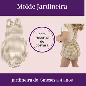 Imagem de capa para o Ebook molde jardineira com tutorial de costura 3 meses a 4 anos