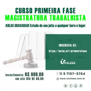 Imagem de capa para o Curso online CURSO PRIMEIRA FASE MAGISTRATURA DO TRABALHO