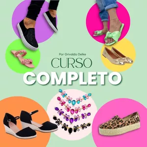Imagem de capa para o Curso online **PROMOÇÃO** - CURSO COMPLETO - Cabedal em Pedraria, Rasteirinhas sem costuras, Rasteirinhas com costuras, Sapatilhas, Tênis e Alpargatas,Calçados de Salto, Calçados Infantis Sapatinhos de bebê e Excel Descomplicado.