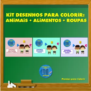 Imagem de capa para o Ebook KIT: Atividades de Alfabetização Vol. 1: Apostilas para Colorir: Nomes de Animais + Alimentos + Roupas