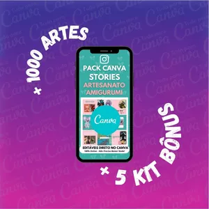 Imagem de capa para o Curso online Stories Artesanato Amigurumi  - Pack Canva Editável +1000Artes +5Kits Bônus