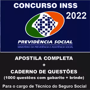 Imagem principal do produto CONCURSO INSS 2022 - APOSTILA PRÉ EDITAL + CADERNO COM 1000 EXERCÍCIOS GABARITADOS + BRINDE