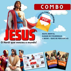 Imagem de capa para o Ebook Álbum de figurinha Jesus o Herói que salvou o mundo