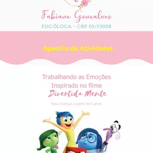 Imagem de capa para o Ebook Apostila de Atividades para crianças- "Trabalhando as Emoções" inspirado no filme Divertida Mente