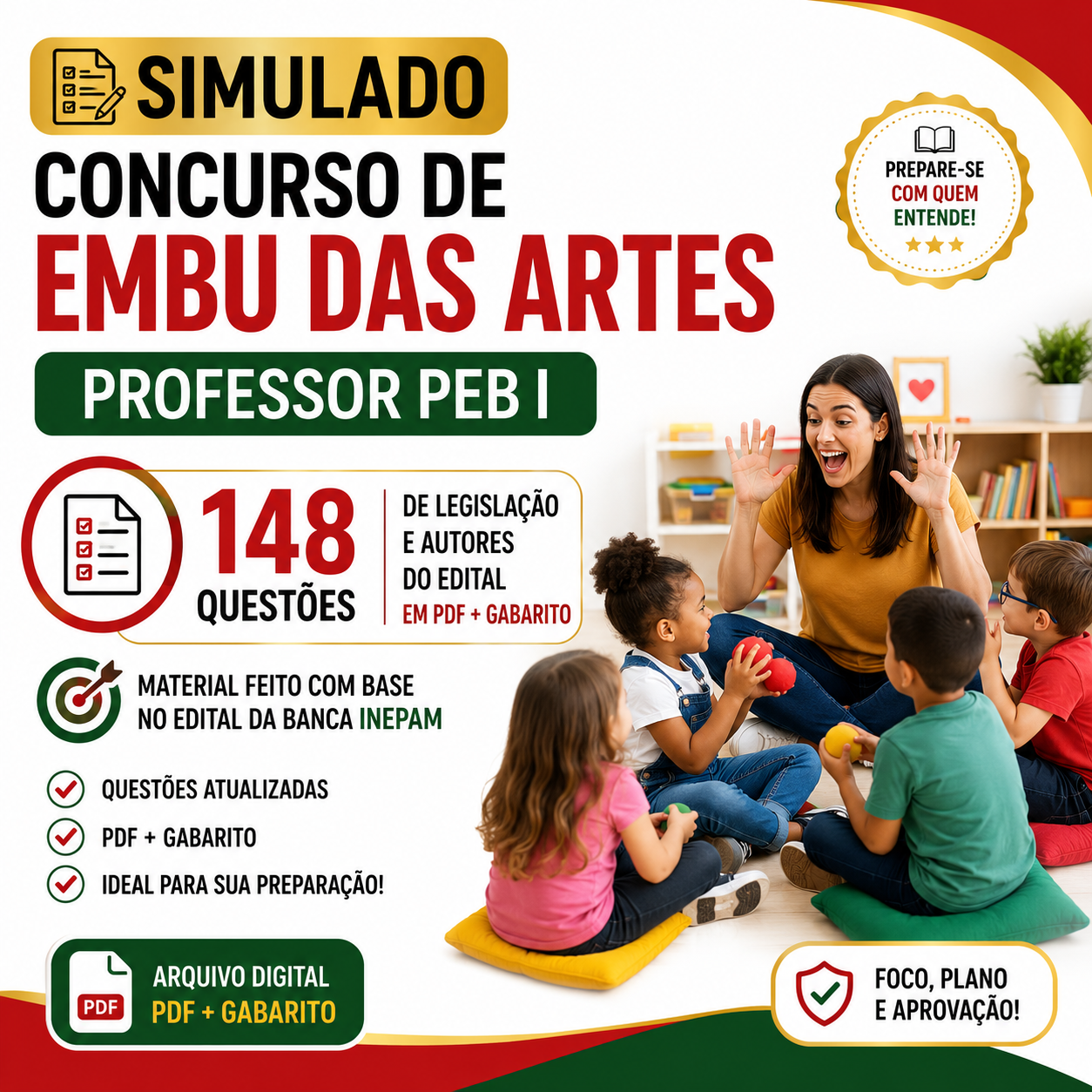 Imagem do curso SIMULADO DE REVISÃO (QUESTÕES) CONCURSO EMBU DAS ARTES - PROFESSOR PEB I 