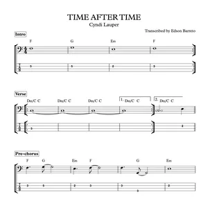 Cover image for Online course TIME AFTER TIME (Cyndi Lauper) Bass Transcription, Score &amp; Tab Lesson