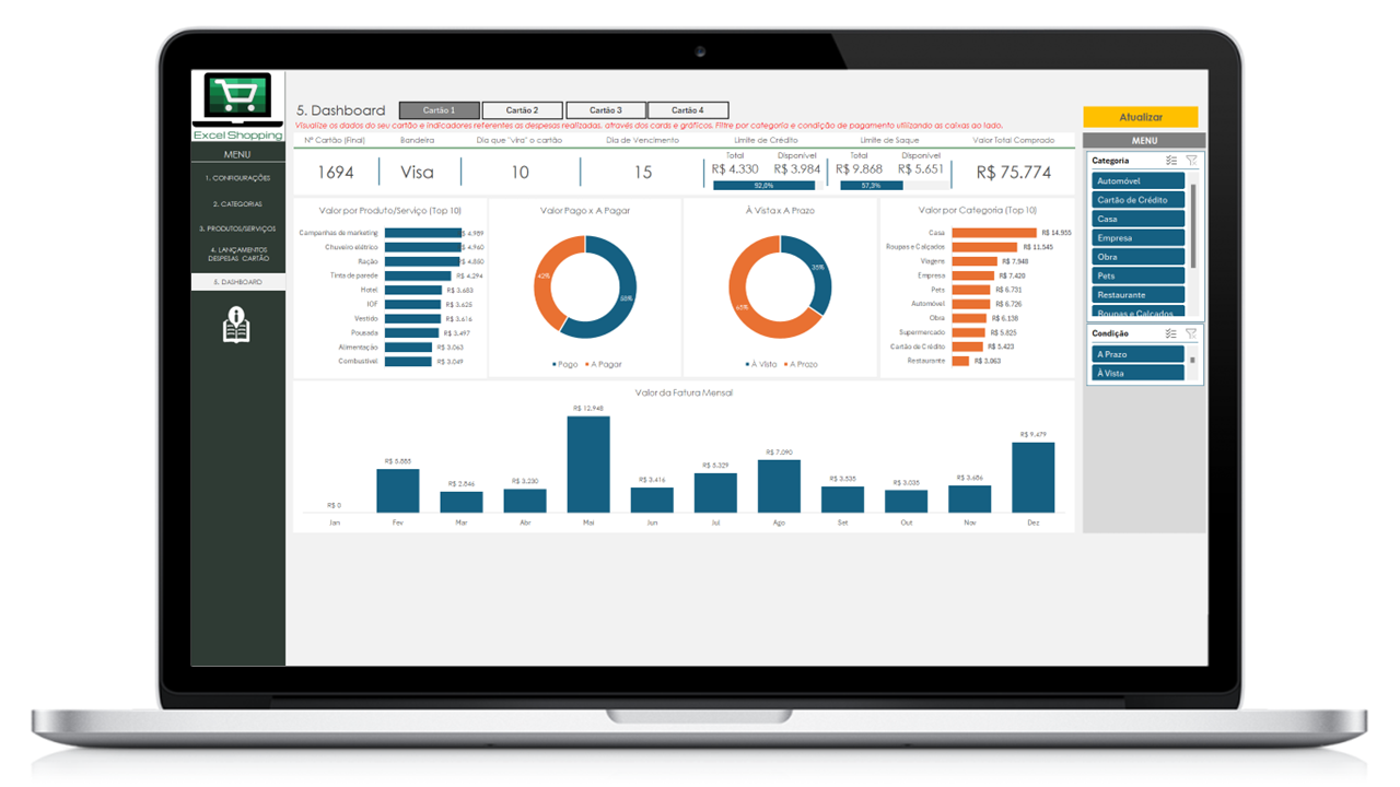 32 - Planilha - Controle de Cartão de Crédito (Para 4 Cartões)>