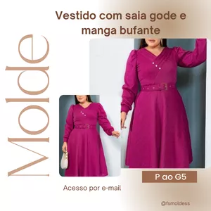 Imagem de capa para o Ebook Molde vestido com saia gode e manga bufante