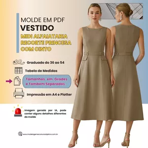 Imagem de capa para o Curso online VT164 -MOLDE EM PDF - VESTIDO MIDI ALFAIATARIA RECORTE PRINCESA COM CINTO