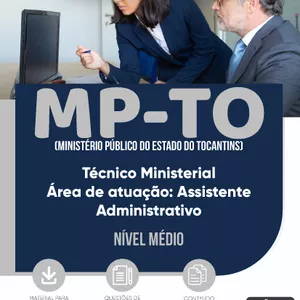 Imagem de capa para o Ebook Apostila MP-TO 2024 - Técnico Ministerial Área de atuação: Assistente Administrativo