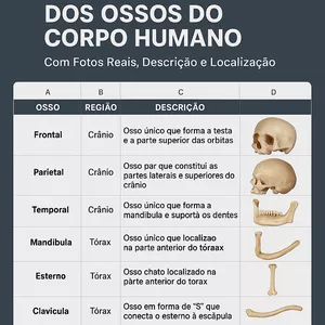 Imagem de capa para o Ebook Planilha Completa dos Ossos do Corpo Humano – Com Fotos Reais, Descrição e Localização