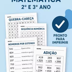 Imagem de capa para o Ebook Atividades de Matemática para imprimir. 2º e 3 ano Fundamental.