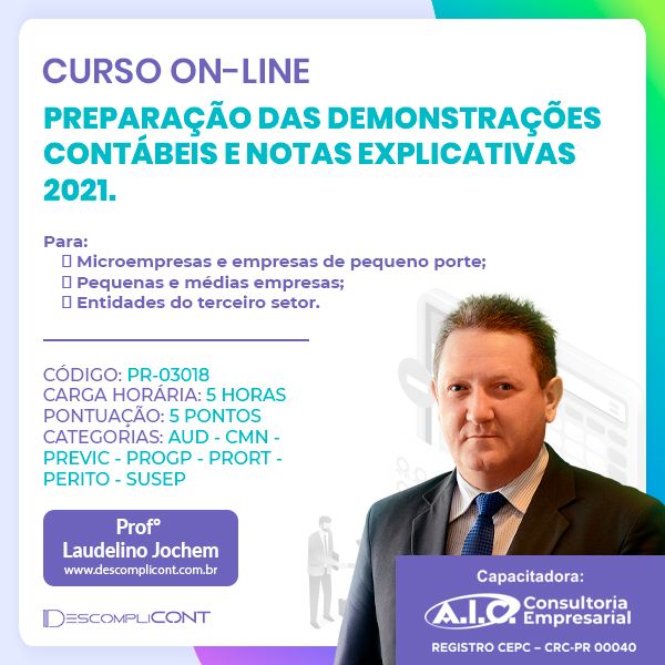 Imagem do curso PREPARAÇÃO DAS DEMONSTRAÇÕES CONTÁBEIS E NOTAS EXPLICATIVAS 2021