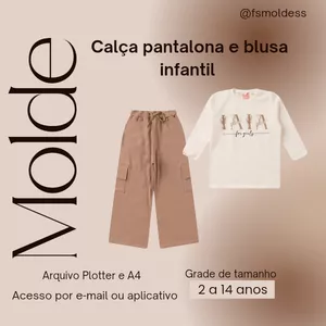 Imagem de capa para o Ebook Molde calça pantalona e blusa infantil 