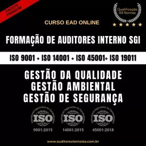 Imagem de capa para o Curso online CURSO ONLINE DE FORMAÇÃO DE AUDITOR INTERNO PROFISSIONAL SGI + INTERPRETAÇÃO E IMPLANTAÇÃO DAS NORMAS ISO 9001 + ISO 14001 + ISO 45001 + ISO 19011 (Pacote Premium)