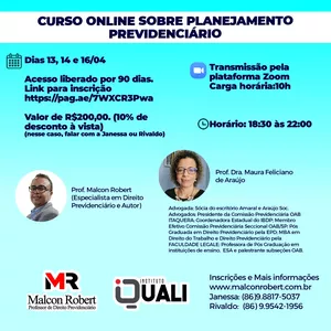 Imagem de capa para o Curso online CURSO INTENSIVO SOBRE QUALIDADE DE SEGURADO E PERÍODO DE GRAÇA