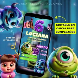 Imagen de portada para Ebook Plantilla Editable Canva-Cumpleaños niños y niñas-Temática MonsterInc