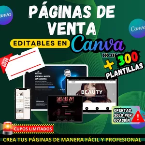 Imagen de portada para Curso online 300 Plantillas + Paginas De Ventas Editables En Canva