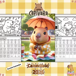 Imagem de capa para o Ebook Calendários 2026 *CAPIVARA✨ PARA COLORIR*
