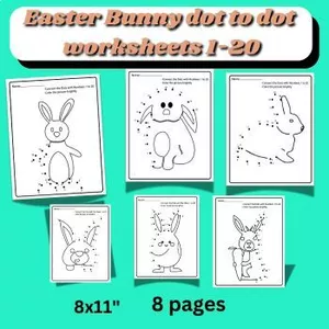 Cover image for Online course connect the dots, Easter Bunny dot to dot worksheets 1-20