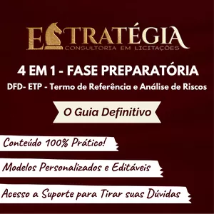 Imagem de capa para o Curso online MEGA COMBO - 4 em 1 - MENTORIA - DFD - Estudo Técnico Preliminar, Termo de Referência e Mapa de Riscos + 3 Ebooks - Guias Definitivos + Pacote com 60 modelos Prontos para Publicar + ETP com IA + Grupo de Mentorados