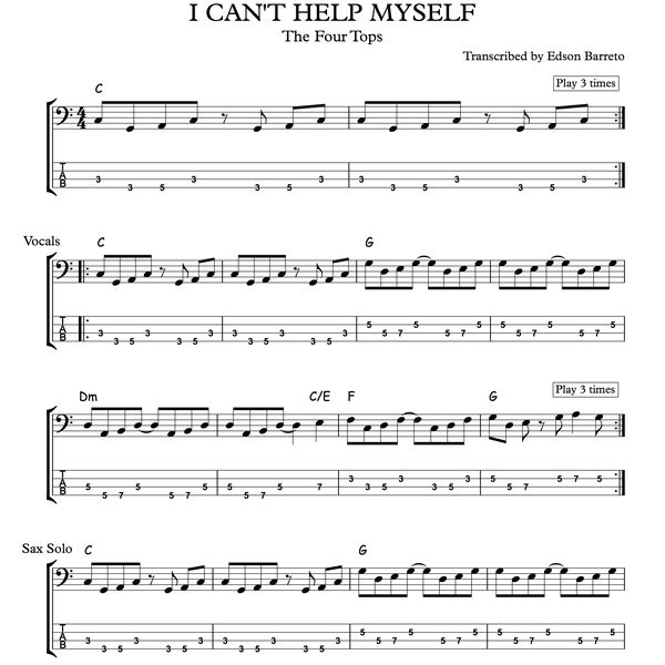 I Can T Help Myself The Four Tops Bass Transcription Score Tab Lesson Edson Renato Vitti Barreto Learn A New Skill Templates Source Codes Hotmart