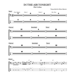Cover image for Ebook IN THE AIR TONIGHT (Phil Collins) Bass Transcription, Score &amp; Tab Lesson