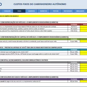 Curso Planilha Cálculo de Fretes - Autônomos