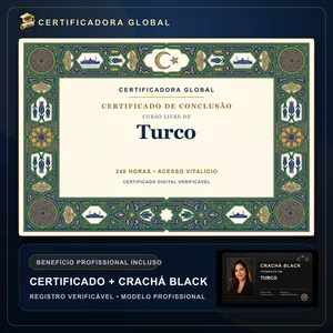 🔥 BOLSA 100% [APLICADA] - [MATRÍCULA] CURSO DE FORMAÇÃO EM TURCO - ACESSO VITALÍCIO - CRACHÁ BLACK + REGISTRO - CASHBACK R$ 25 - BÔNUS APOSTILA EXTRA - FP