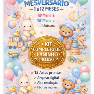 Imagem de capa para o Ebook Combo Mesversário Menina Completo 1 a 12 Meses – Arquivo Digital