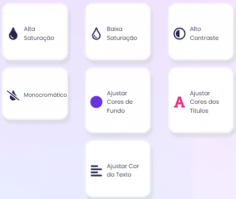 Ícones que representam os ajustes de cores e contrastes
