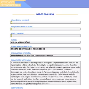 Imagem de capa para o Ebook Portfólio PROJETO DE EXTENSÃO II - AGRONEGÓCIO unopar anhanguera