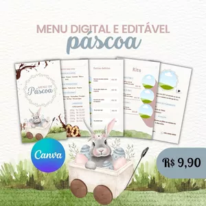 Imagem de capa para o Ebook Menu Digital Páscoa Editável no Canva